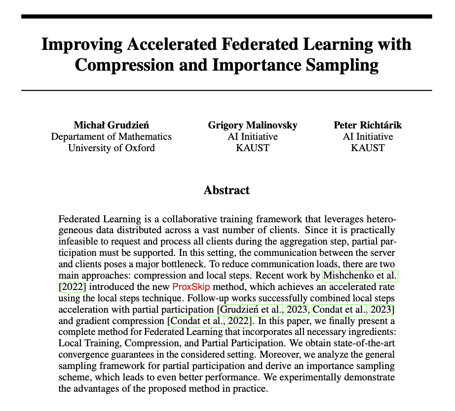Improving Accelerated Federated Learning with Compression and Importance Sampling