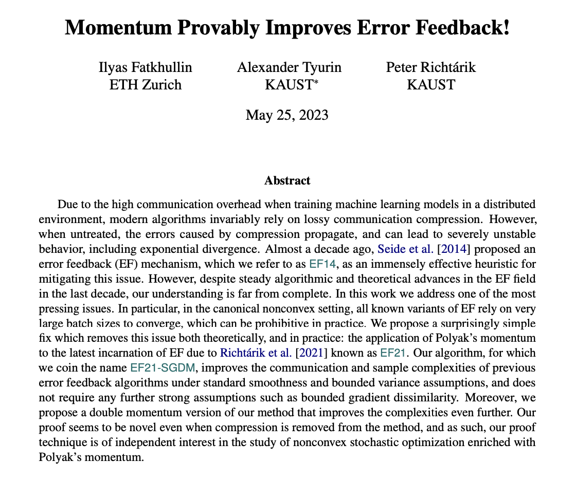 Momentum Provably Improves Error Feedback!