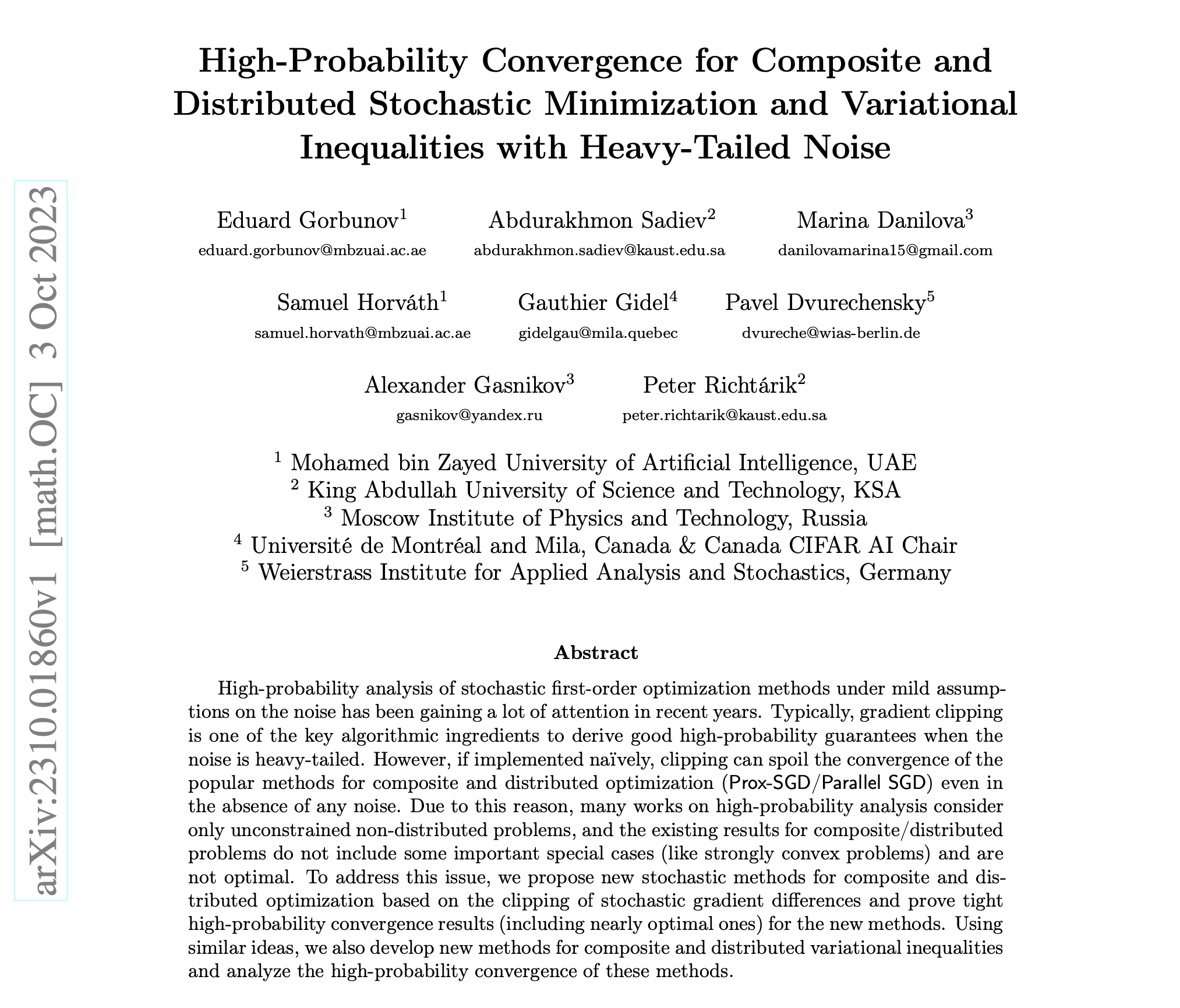 High-Probability Convergence for Composite and Distributed Stochastic Minimization and Variational Inequalities with Heavy-Tailed Noise
