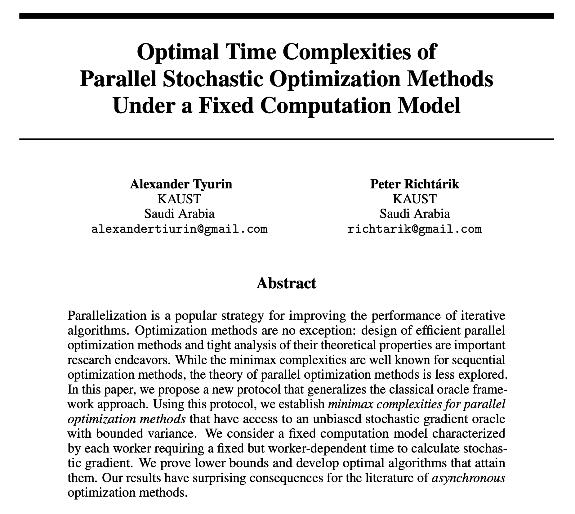 Optimal Time Complexities of Parallel Stochastic Optimization Methods Under a Fixed Computation Model